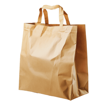 Brown paper bag with handles on a white background png