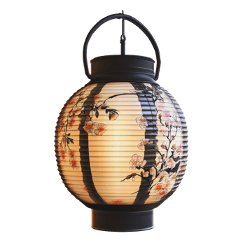 Asian lantern with floral design hanging indoors png