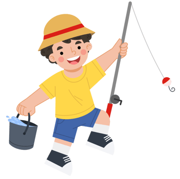 Cartoon illustration of a boy fishing png