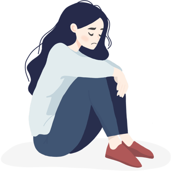 A simple illustration of a young woman sitting alone, feeling sad or introspective. png