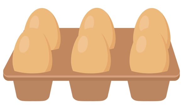 Egg in box flat cartoon illustration isolated on white background. vector