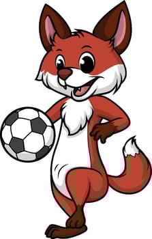 Fox playing soccer cartoon drawing vector