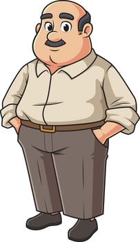 Chubby middle-aged caucasian man cartoon drawing vector