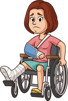 Caucasian injured woman in wheelchair cartoon drawing vector