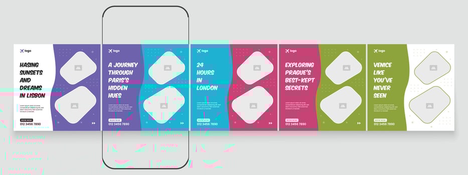 Editable travel social media carousel post template design vector