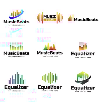Set of Colorful music bars visualization graphic design template. vector