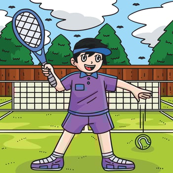 Tennis Player Dribbling the Ball Colored Cartoon vector