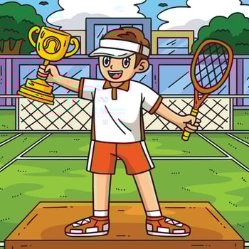 Tennis Player with a Trophy Colored Cartoon vector