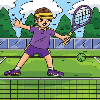 Tennis Player Passing Ball Racket Colored Cartoon vector