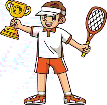 Tennis Player with a Trophy Cartoon Clipart vector