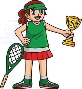 Tennis Female Player with Trophy Cartoon Clipart vector