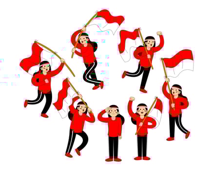 Happy Young People raising Indonesian Flag vector