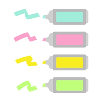 Highlighter markers bright neon colors in flat style. Isolated on white vector