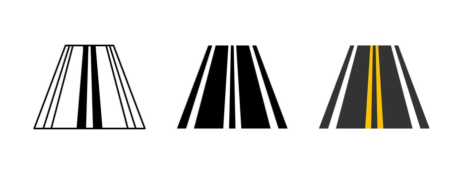 Double solid line road marking icon. Highway road symbol. Yellow double solid line traffic marking illustration. Freeway traffic sign. Roadway pictogram. Black avenue street concept. vector