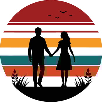 Romantic Couple on Sunset Minimal sunset design on white background for t-shirt artwork vector