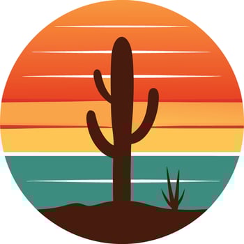 Cactus Illustration Minimal sunset design on white background for t-shirt artwork vector