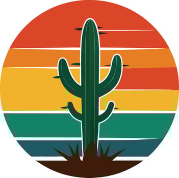 Cactus gradient Minimal sunset design on white background for t-shirt artwork vector