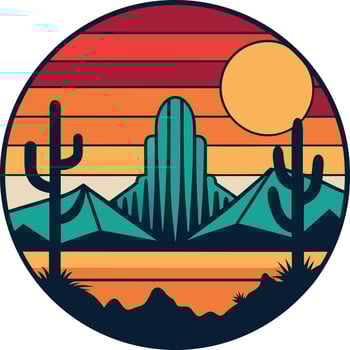 cactus and mountains Minimal sunset design on white background for t-shirt artwork vector