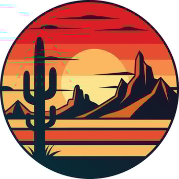 landscape with a cactus Minimal sunset design on white background for t-shirt artwork vector