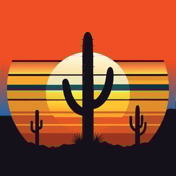 Cactus Minimal sunset design on white background for t-shirt artwork vector