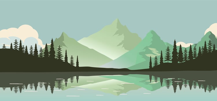 A mountain landscape with trees and water vector