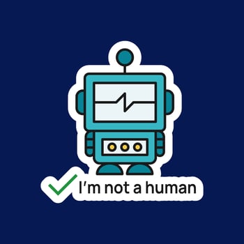 Cute illustration of robot that says I'm not a human. vector