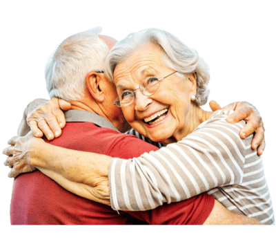 Happy senior couple embracing and laughing together png