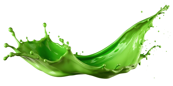 Vibrant green liquid splash with fluid arcs, isolated transparent png
