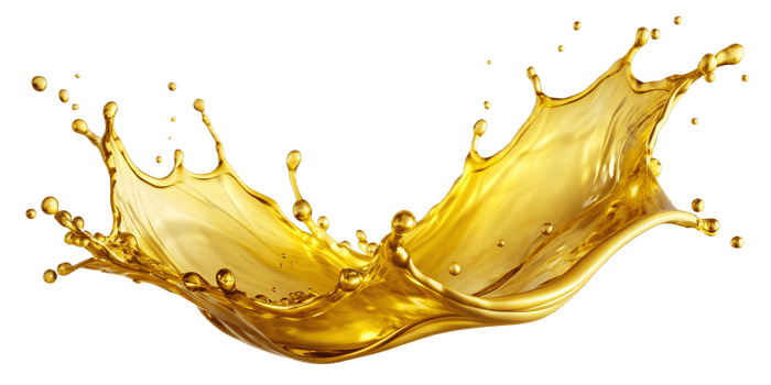 Golden oil splash with shiny texture, isolated transparent png