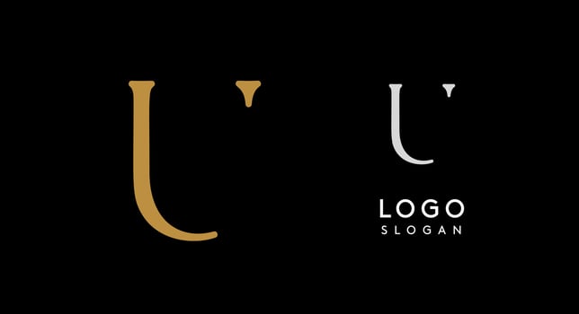 Minimalist logo design with letter U in gold on black background for luxury brand, beauty and fashion, premium corporate identity, and cutting-edge innovative futuristic projects. illustration. vector