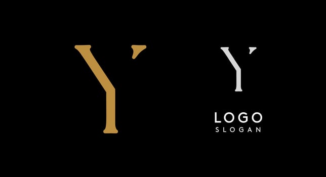Minimalist logo design with letter Y in gold on black background for luxury brand, beauty and fashion, premium corporate identity, and cutting-edge innovative futuristic projects. illustration. vector