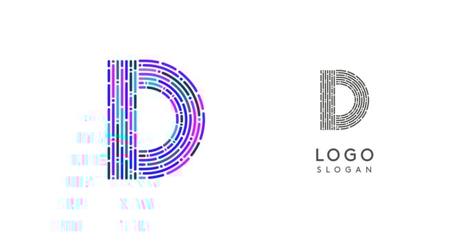 Colorful abstract letter D logo design with futuristic circuit pattern. Ideal for tech companies, digital media, software, apps, networking, branding. illustration. vector