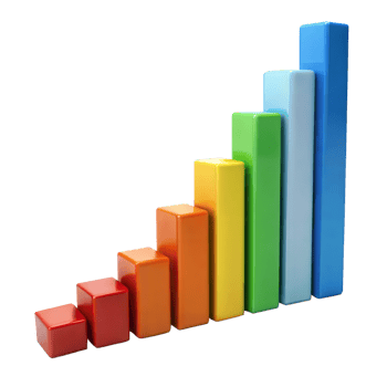 Colorful bar chart graph with rising trend on transparent background png