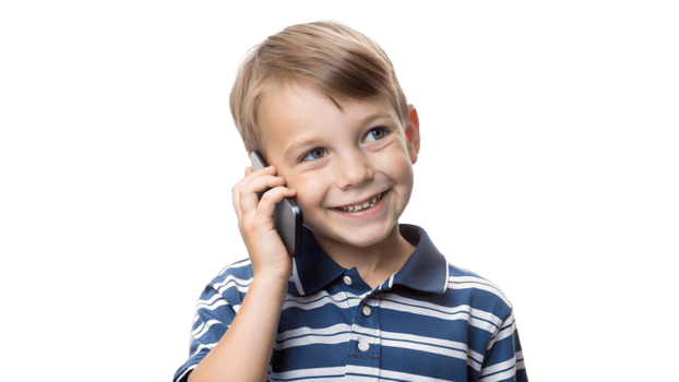 Boy talking on smartphone isolated on transparent background png