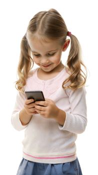 Little girl using smartphone isolated on transparent background png