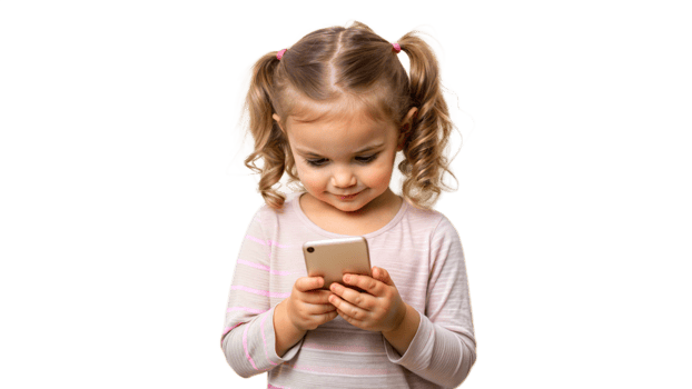 Little girl using smartphone isolated on transparent background png