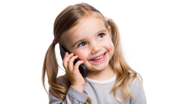 Little girl talking on smartphone isolated on transparent background png