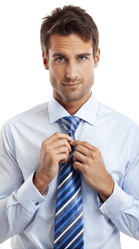 A young man adjusting tie isolated on transparent background png