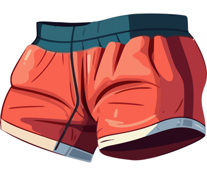 A cartoon shorts with red and blue trim png