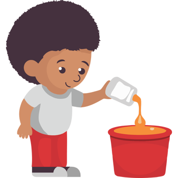 A boy pouring orange juice into a bucket png