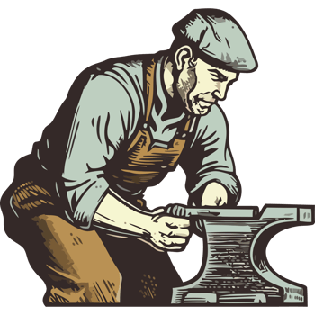 A blacksmith working on an anvil png