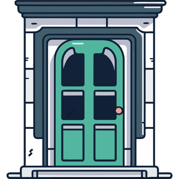 A green door with a window and a window sill png