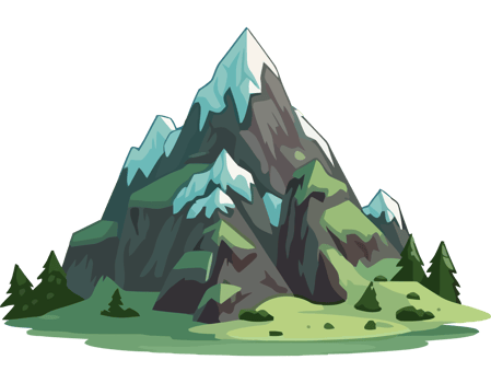 Cartoon mountain with trees and grass png
