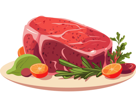 Steak with vegetables and herbs on a plate png