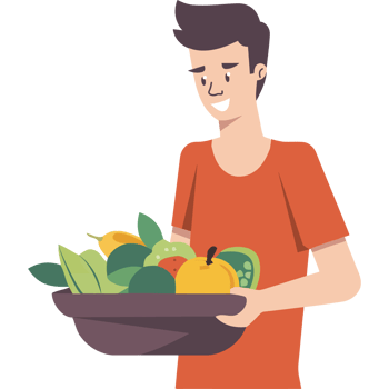 A man holding a bowl of fruit and vegetables png
