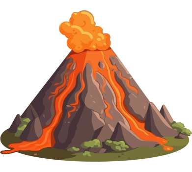 mountain peak erupting with dangerous volcanic activity isolated png