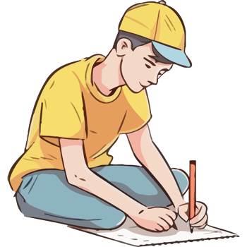 A boy writing on paper with a pencil png