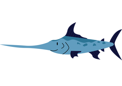 A blue marlin fish with a long tail png