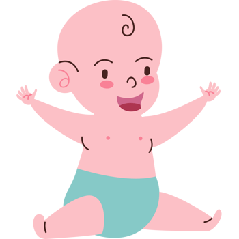 A cartoon baby sitting on the floor with its arms up png