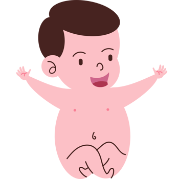 A cartoon baby with arms up in the air png